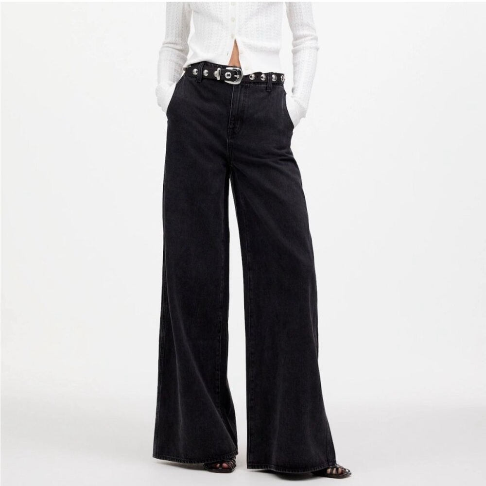 Madewell Jeans Womens Wide Sweep Denim Trousers Wide Leg Cotton Black Size 27
